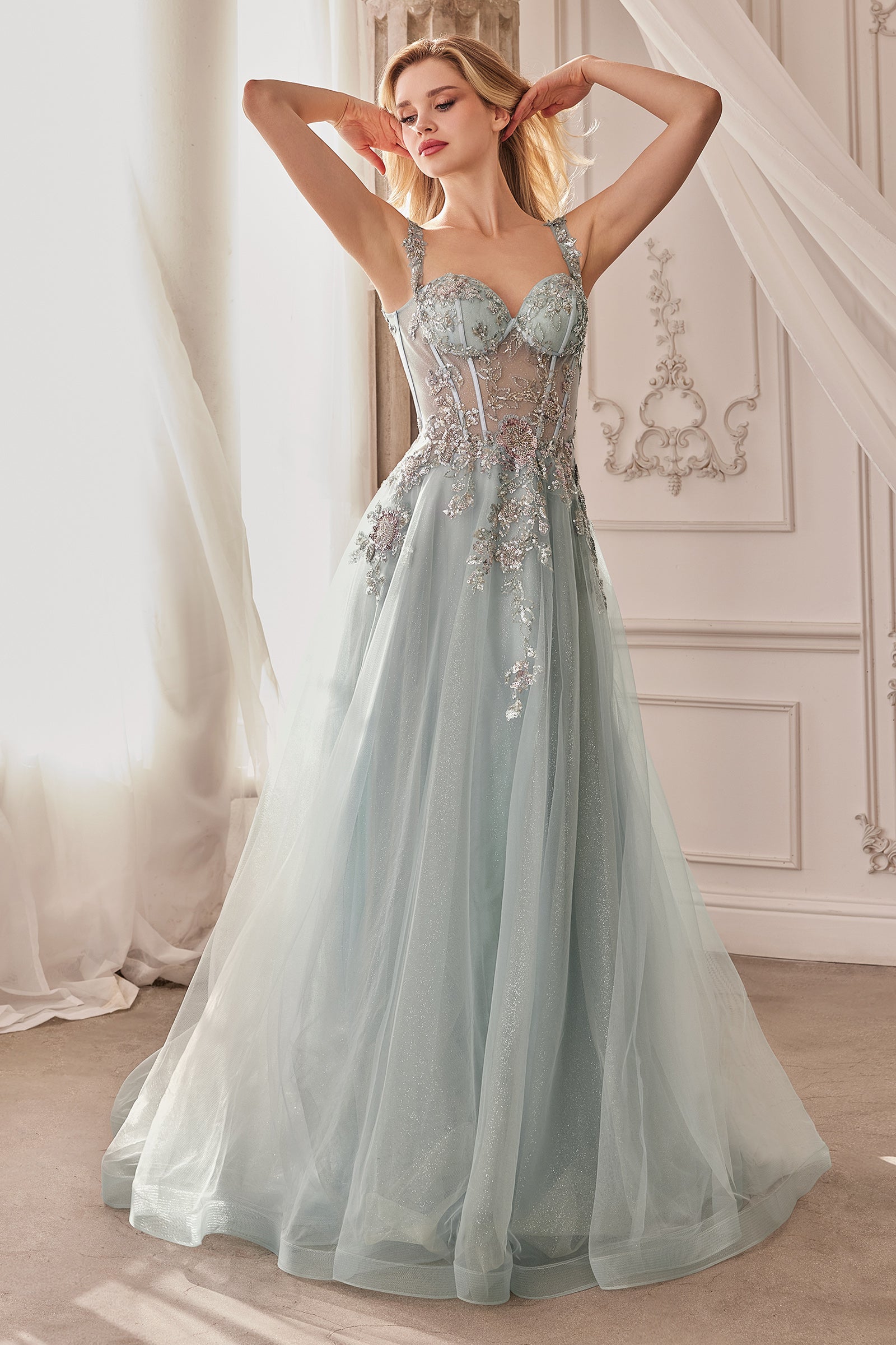 Andrea & Leo A1258 Floral Beaded Long Formal Prom Dress