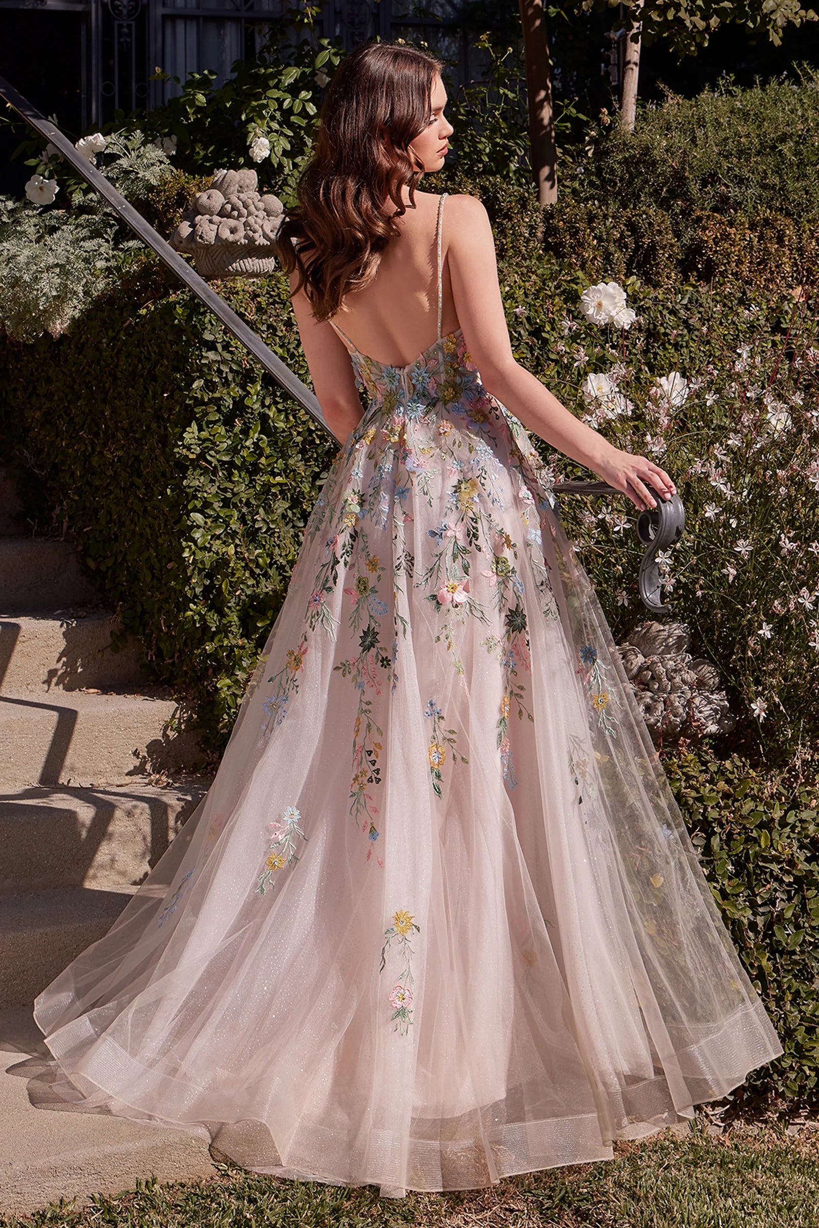 Andrea & Leo A1460 Long A Line Formal Floral Applique Prom Dress