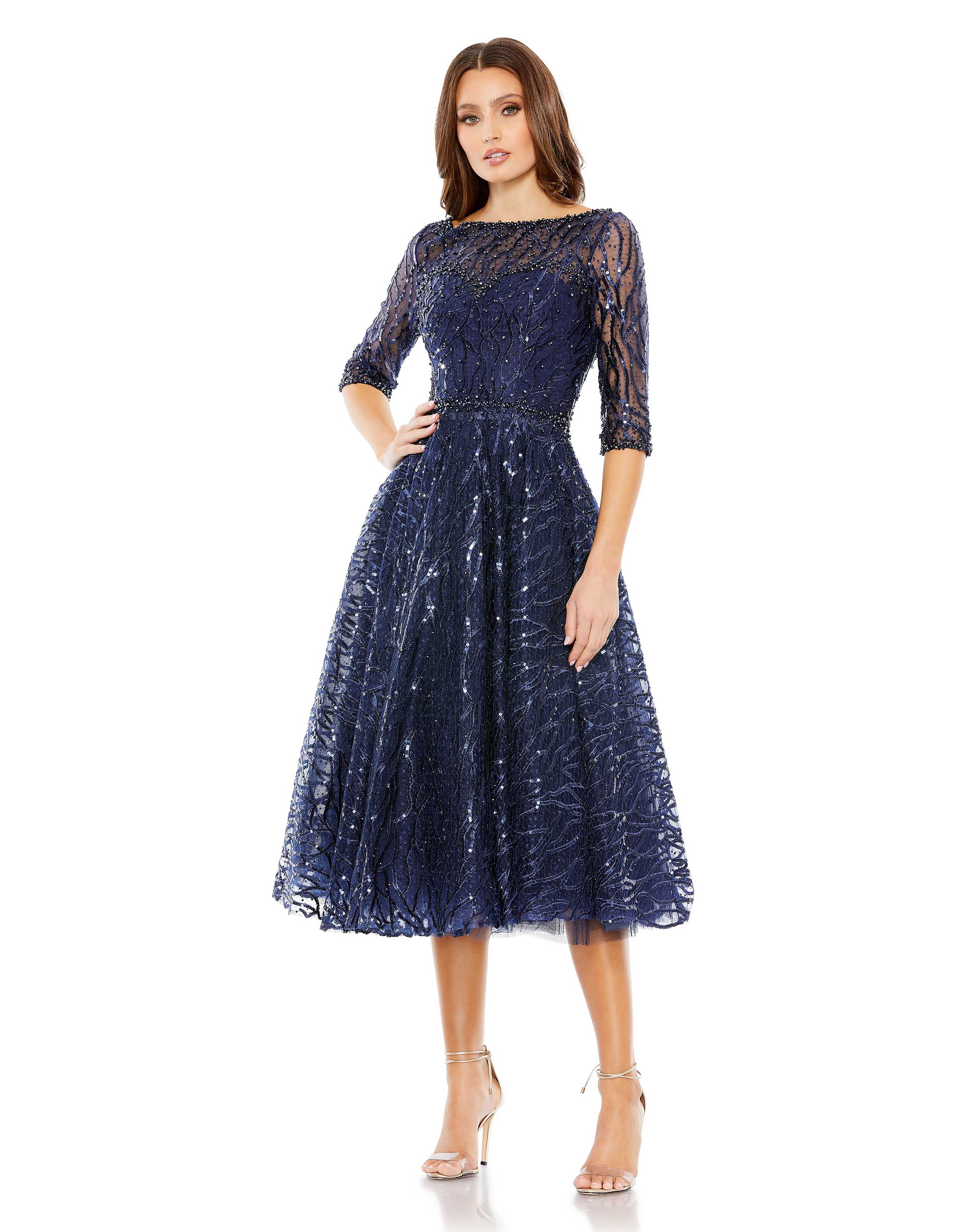 Formal Beaded Dress A Line Midi Mac Duggal A20252 The Dress Outlet Formal Beaded Dress A Line Midi Mac Duggal A20252 The Dress Outlet