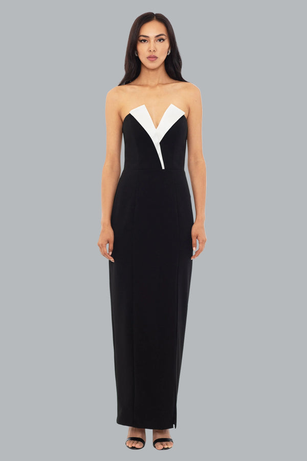 V-Neck Floor-Length Crepe Formal Sheath Column Betsy & Adam A24228