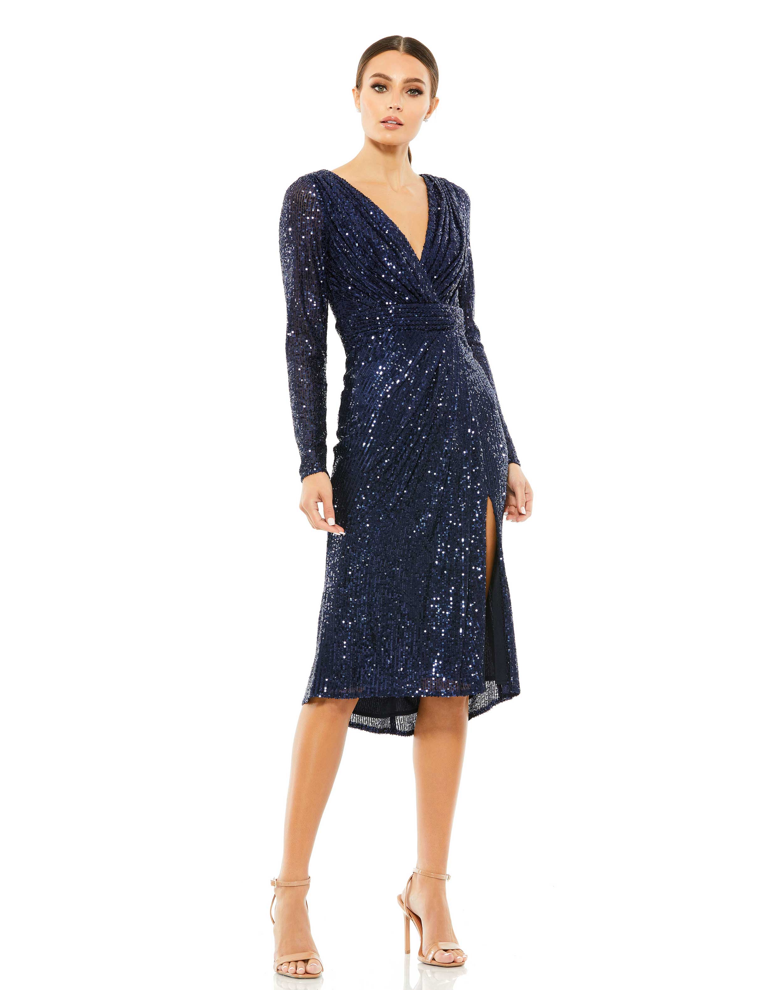 Mac Duggal Long Sleeve Sequined Midi Dress Midnight, Size 14 Mac Duggal Long Sleeve Sequined Midi Dress Midnight, Size 14