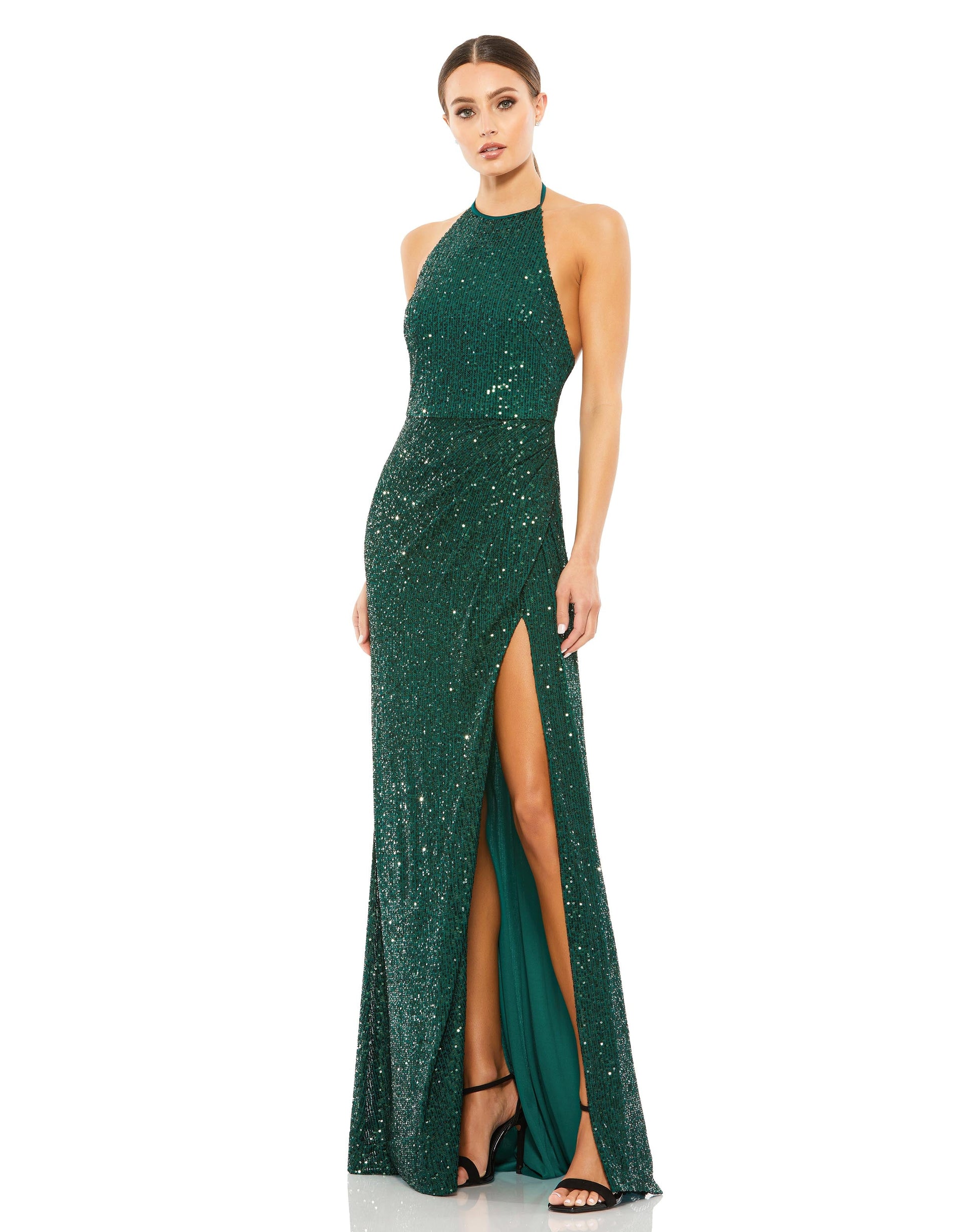 Mac Duggal A26622 Sequins Long Formal Slit Prom Gown