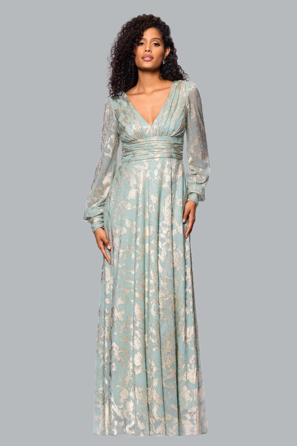 Melanie Foil Knit V-Neck Long Sleeve Dress Betsy & Adam A27153