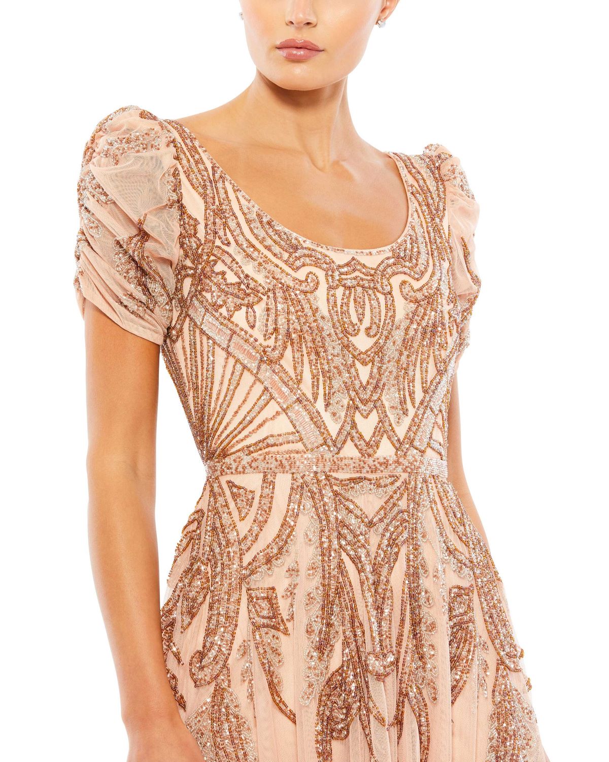 Mac Duggal A5434 Beaded A Line Tea Length Formal Dress