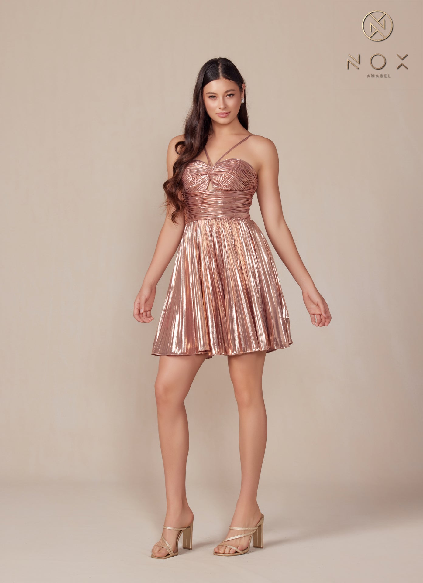 Nox Anabel A825 Short Homecoming Metallic A Line Cocktail Dress