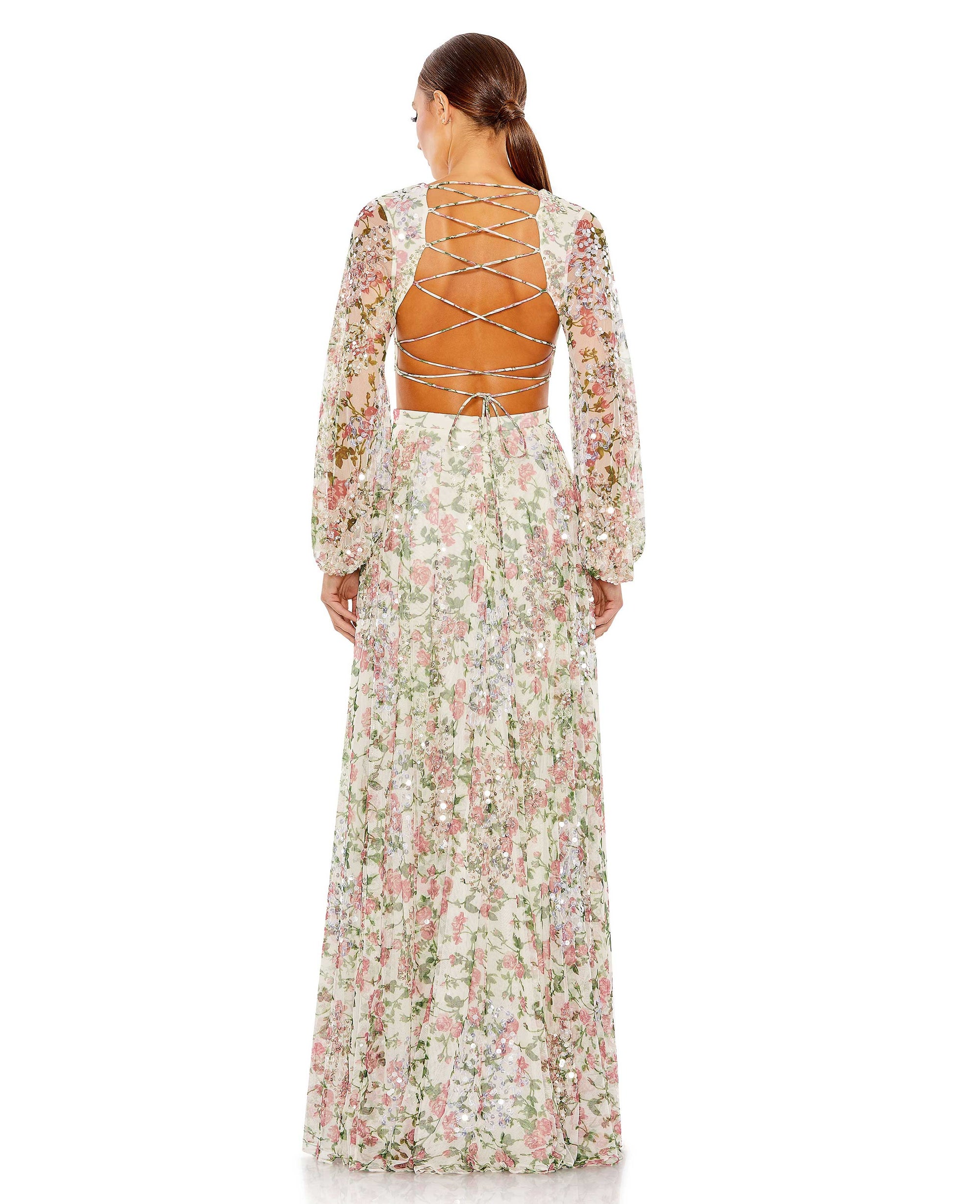 Mac Duggal A93746 Floral Print Long Sleeve Formal Dress