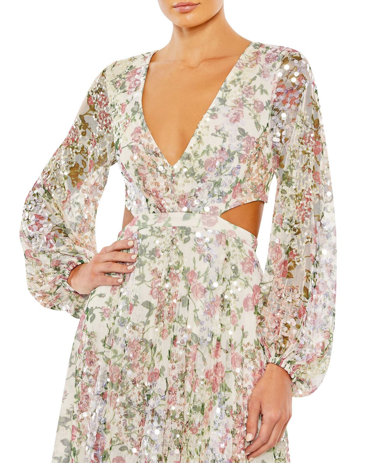 Mac Duggal A93746 Floral Print Long Sleeve Formal Dress