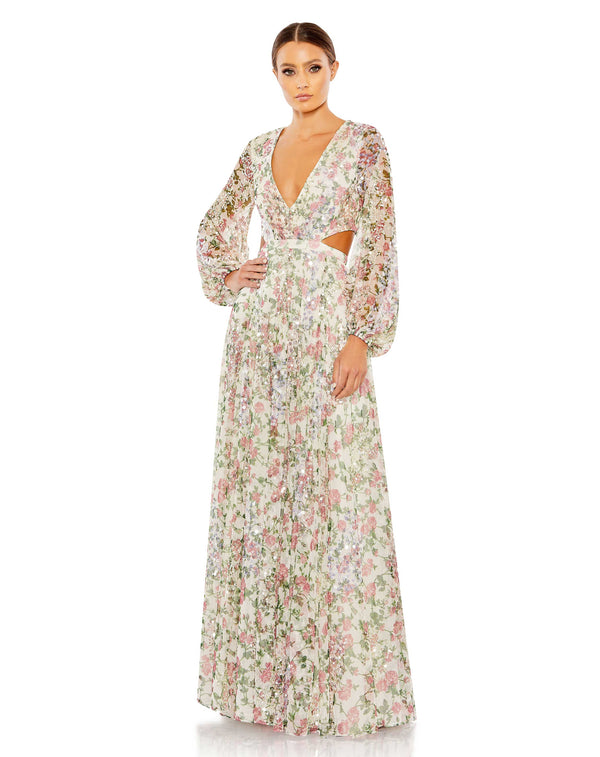 Floral Print Long Sleeve Formal Dress Floral Print Formal Long Sleeve Mac Duggal A93746