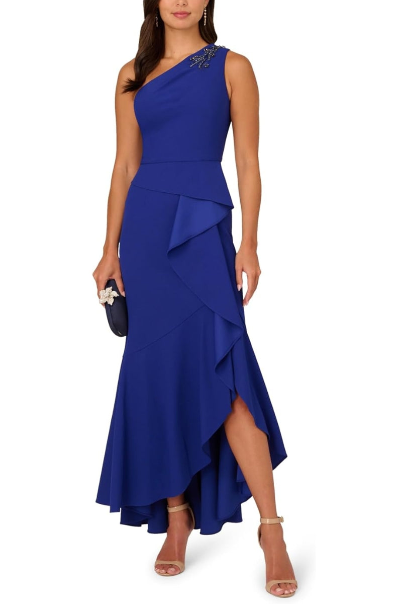 Adrianna Papell AD5E210752 Prom Ruffle Long Formal Beaded Dress