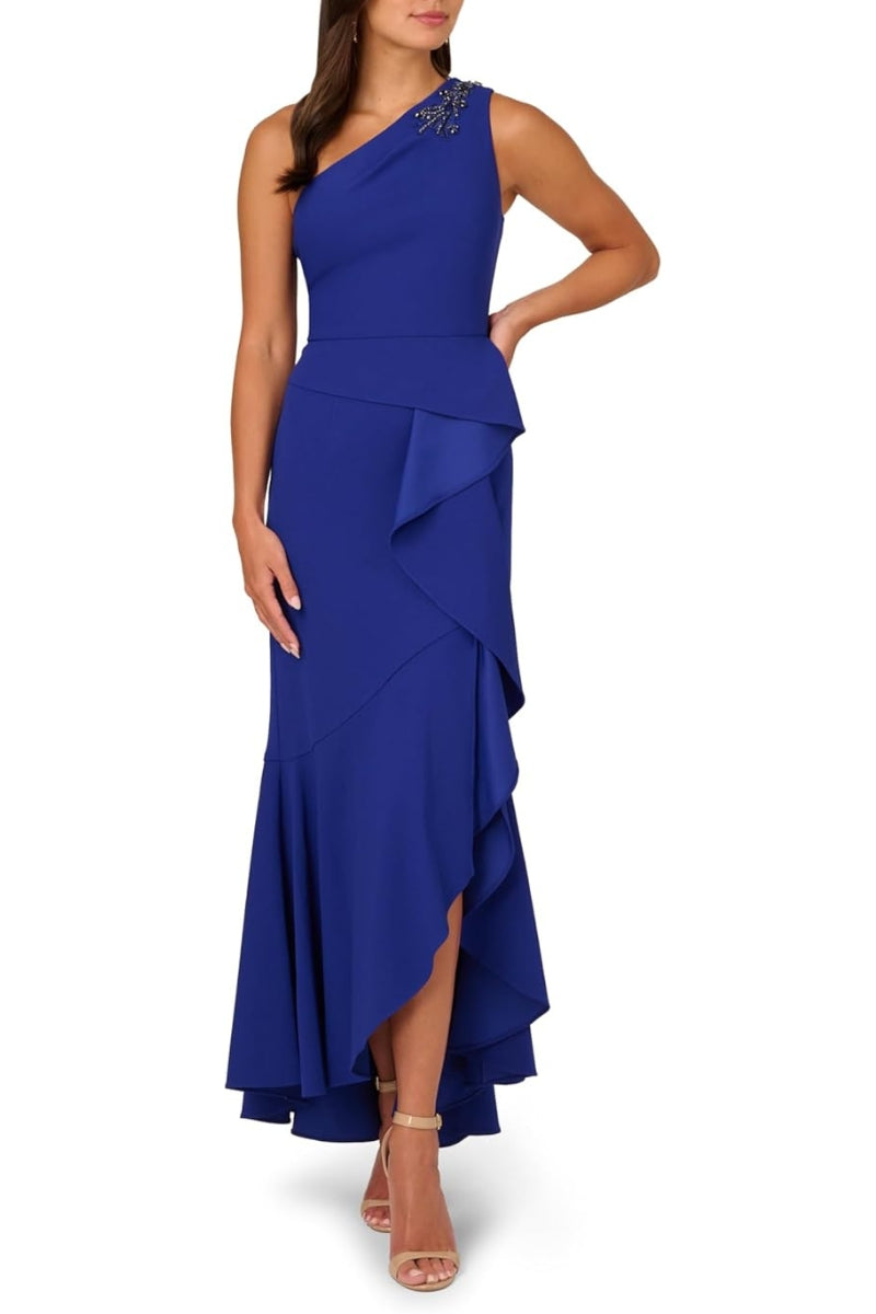 Adrianna Papell AD5E210752 Prom Ruffle Long Formal Beaded Dress