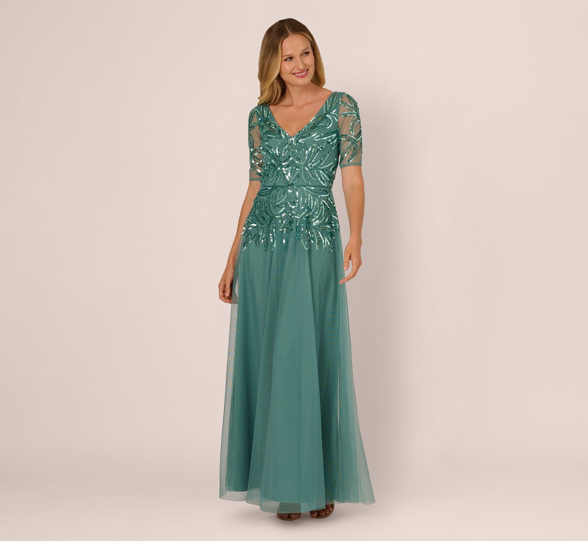 Adrianna Papell AD5E211660 Long Mesh Formal A Line Dress