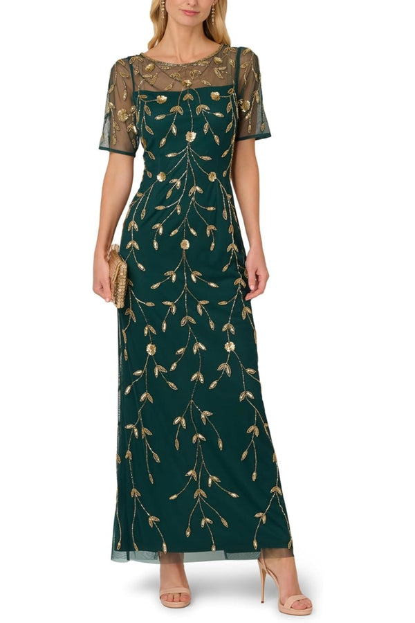 Illusion Bateau Floor-Length Beaded Formal Dress with Sheath Silhouett – The Dress Outlet