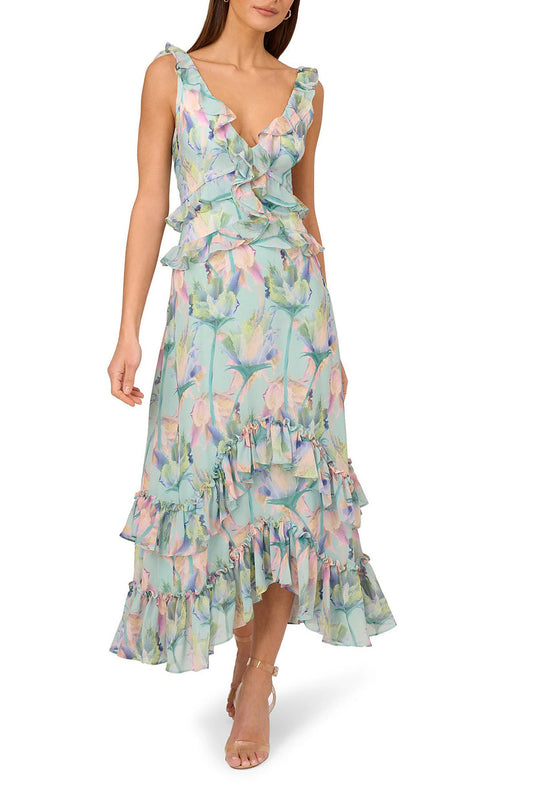 Prom Dresses High Low Floral Print Formal Prom Dress  MINT MULTI