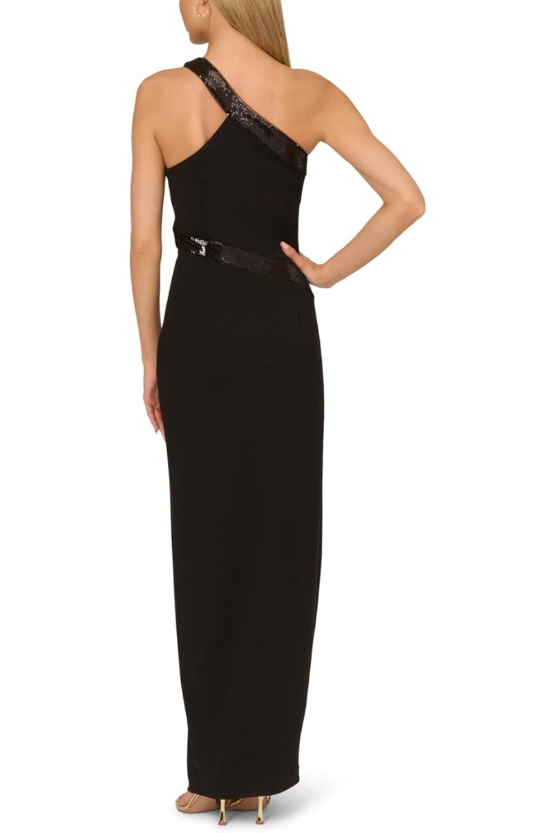 Adrianna Papell ADAE211460 Fitted Slit Long Formal Sequin Prom Dress