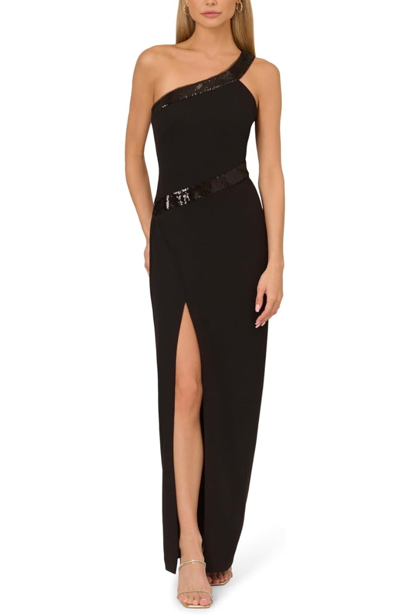 Adrianna Papell ADAE211460 Fitted Slit Long Formal Sequin Prom Dress