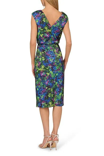 Adrianna Papell ADAE211465 Short Floral Print Midi Cocktail Dress