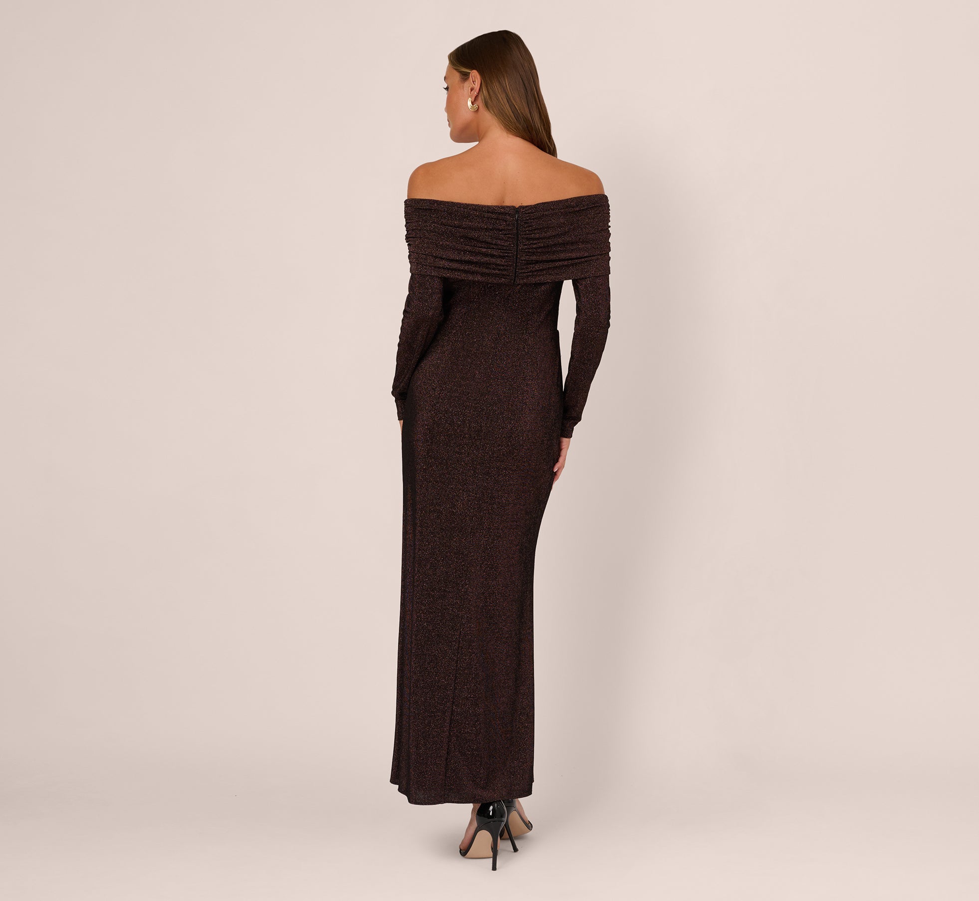 Plus Size Off-the-Shoulder Metallic Knit Midi Dress Adrianna Papell ADAE212524