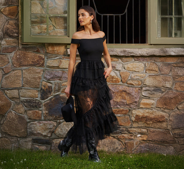 Adrianna Papell ADAE212592 Long Formal Lace Tiered Dress