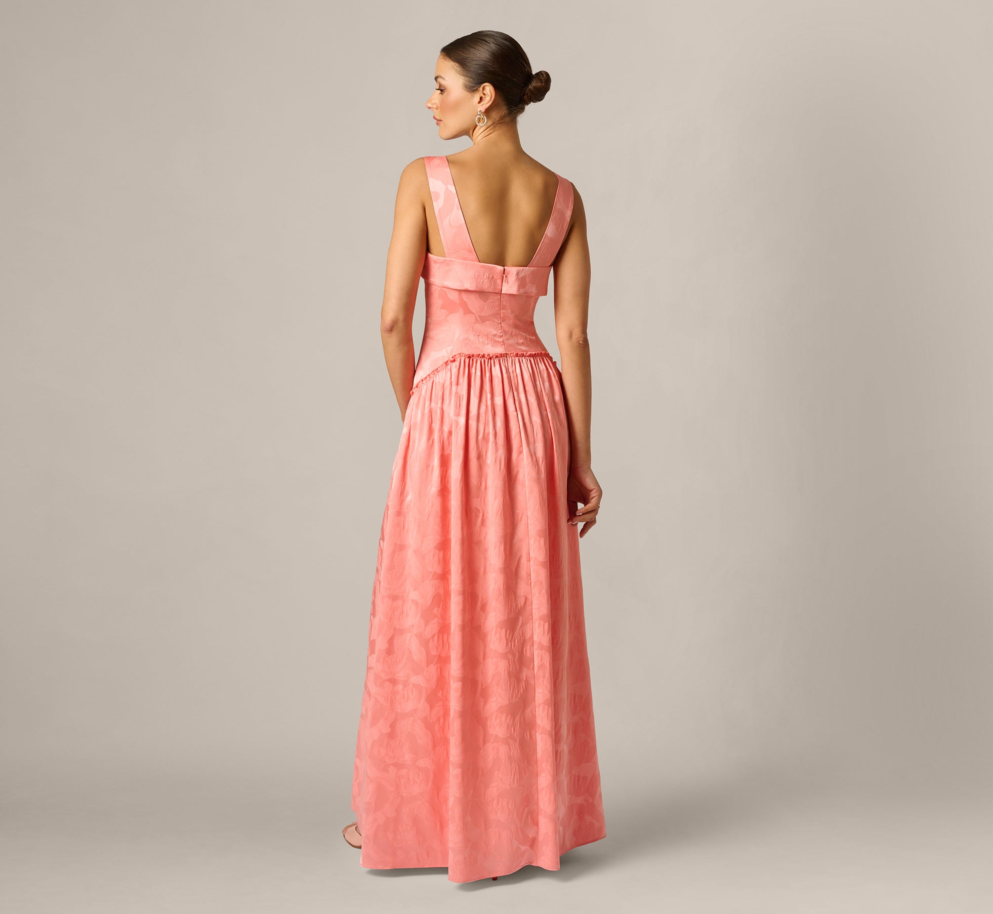 Coastal Sun Adrianna Papell ADAE213091 Square-Neck Floor-Length Jacquard Prom Dress-Floral