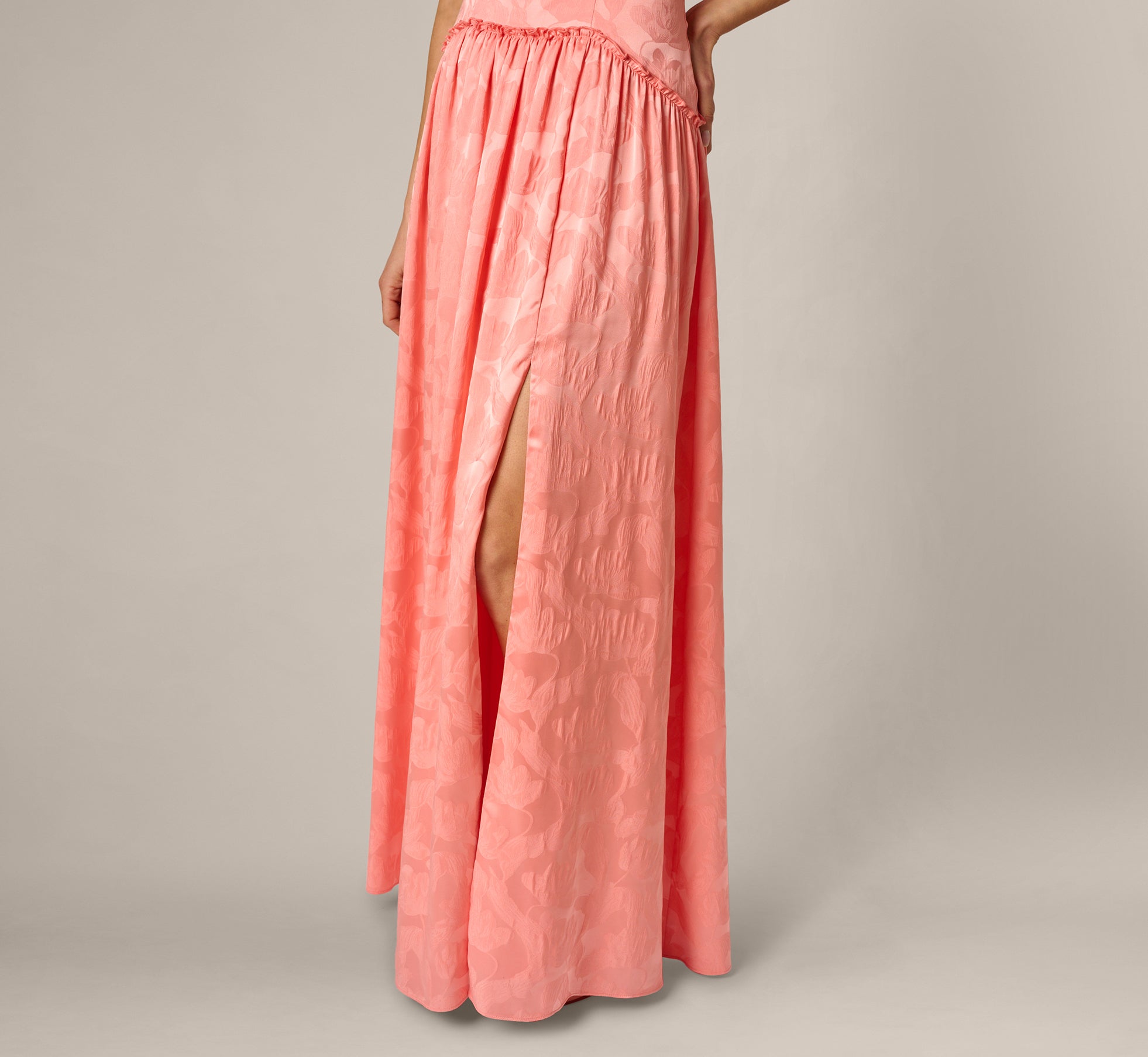Coastal Sun Adrianna Papell ADAE213091 Square-Neck Floor-Length Jacquard Prom Dress-Floral