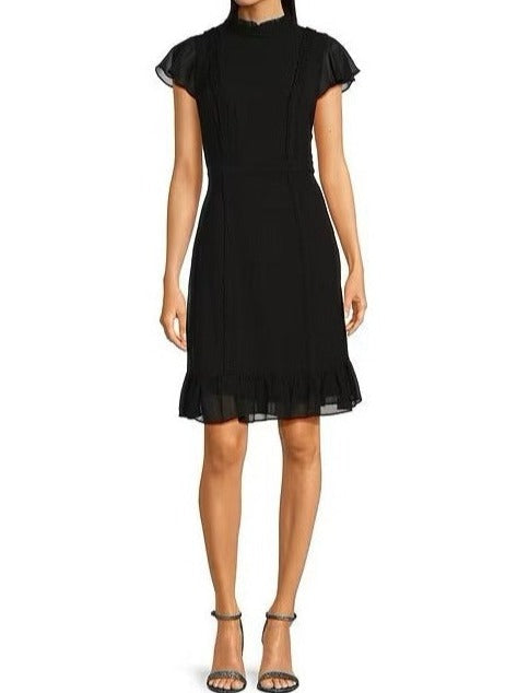 High Neck Mini Chiffon Cocktail A Line Ruffle Cocktail Dress Adrianna Papell AP1D102566