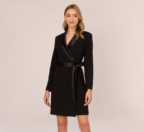 V-Neck Knee-Length Satin Cocktail Sheath Adrianna Papell AP1D103561