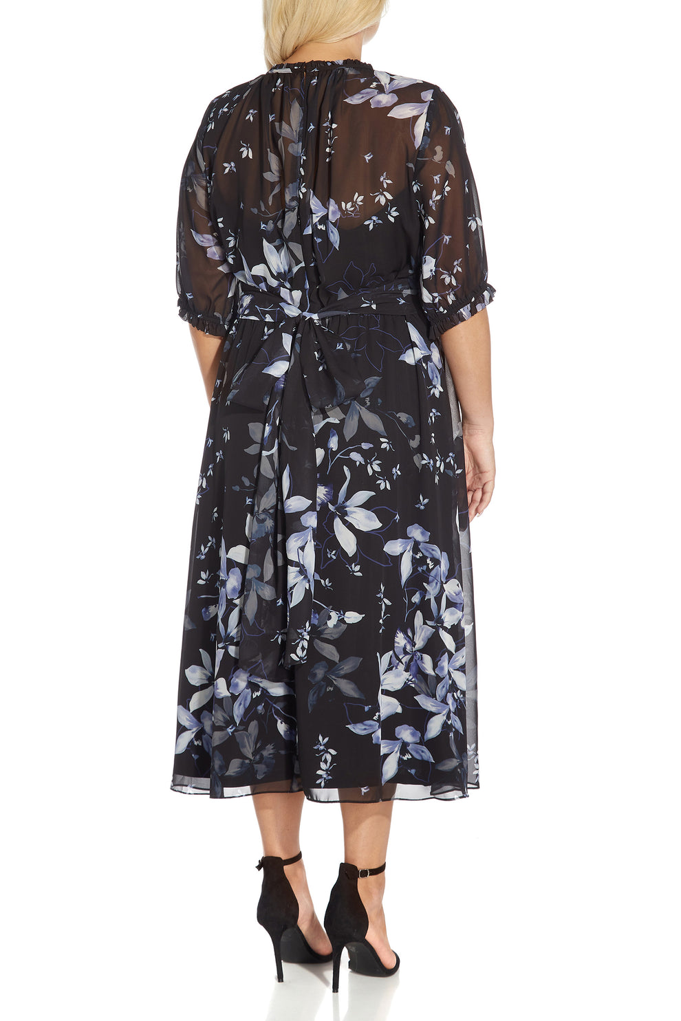 Adrianna Papell AP1D104584 W Short Floral Print Plus Size Midi Dress