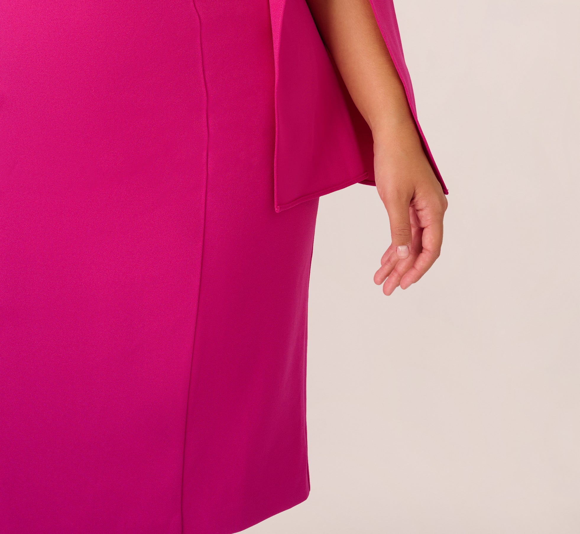 Berry Rose Adrianna Papell AP1D105577 V-Neck Knee-Length Crepe Cocktail Dress Split Cape