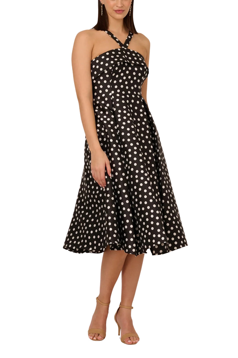 Adrianna Papell AP1D105713 A Line Polka Dot Midi Cocktail Dress