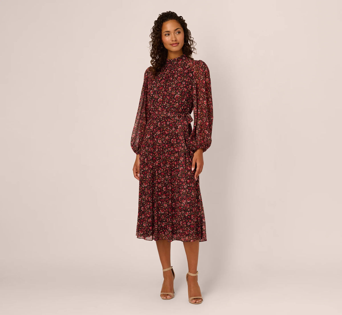 Crew High-Neck Midi Chiffon Special Occasion A-Line Adrianna Papell AP1D106038
