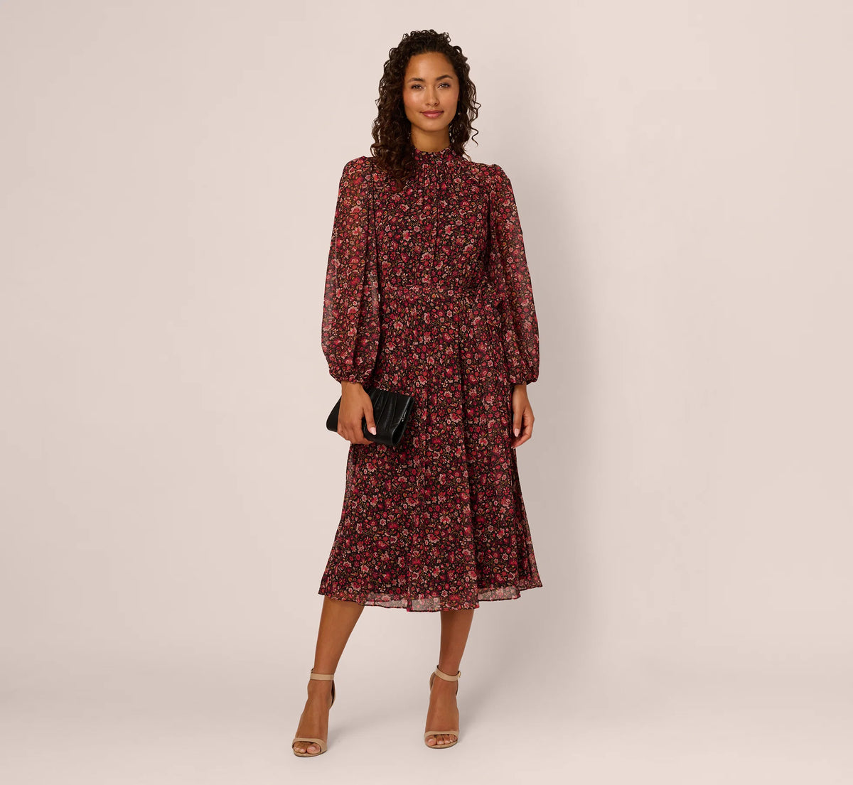 Crew High-Neck Midi Chiffon Special Occasion A-Line Adrianna Papell AP1D106038