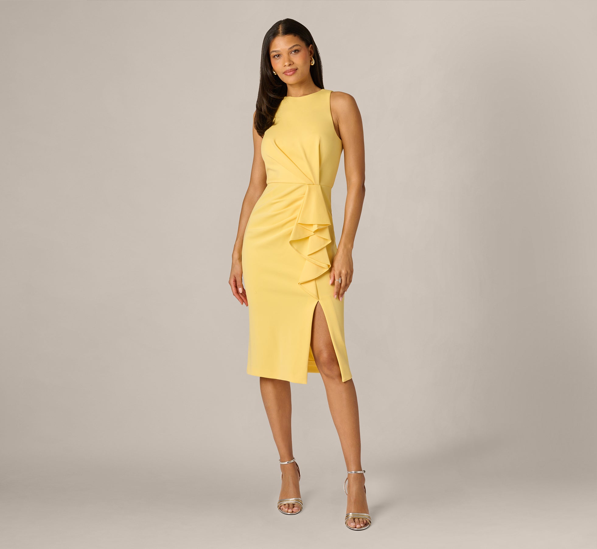 Adrianna Papell AP1D106330 Short Ruffle Midi Cocktail Dress