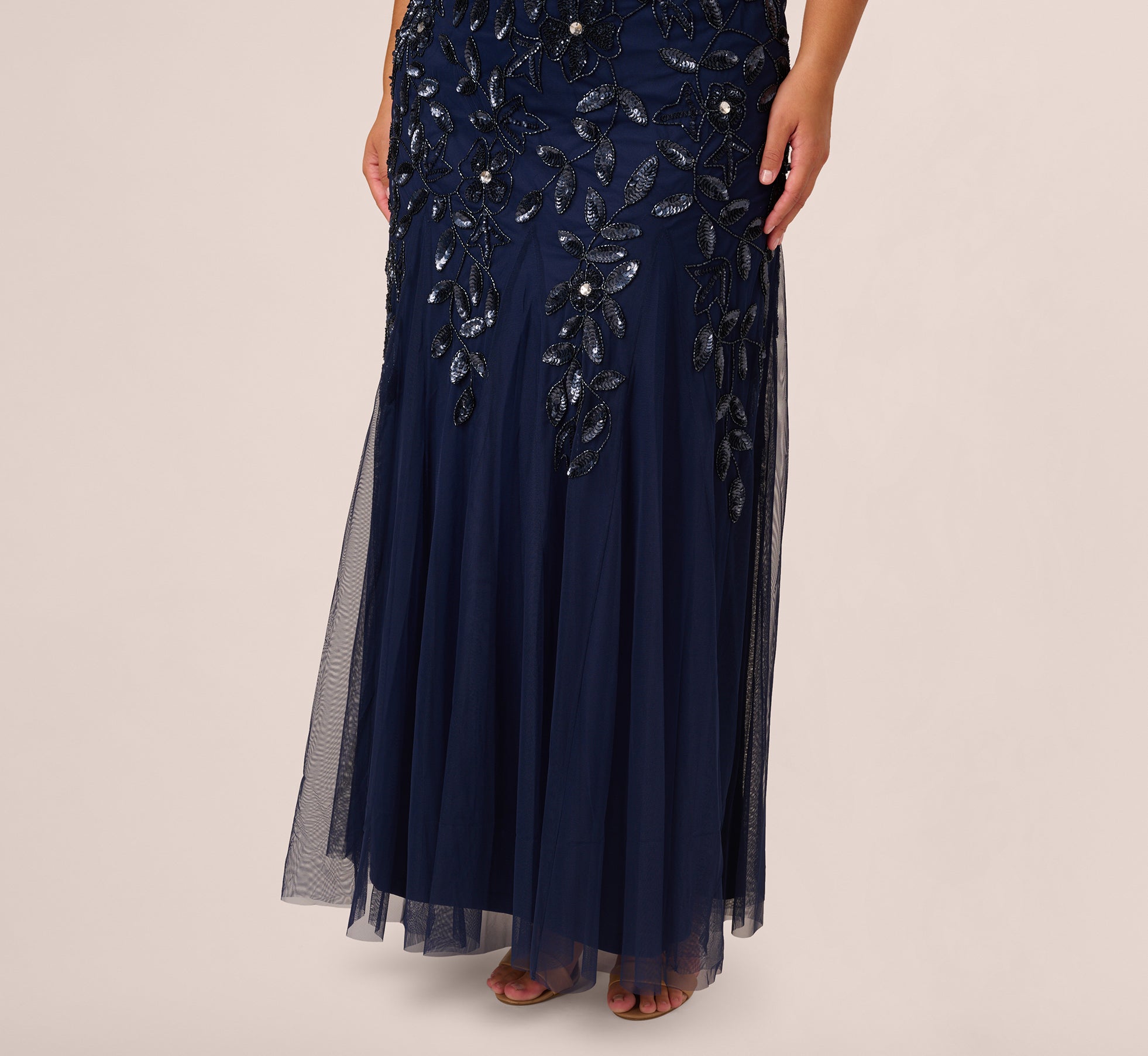 blue dress for baby girl Bateau Floor-Length Mesh Formal A-Line Gown Hand Beaded Embroidery Adrianna  Papell AP1E208349 – The Dress Outlet