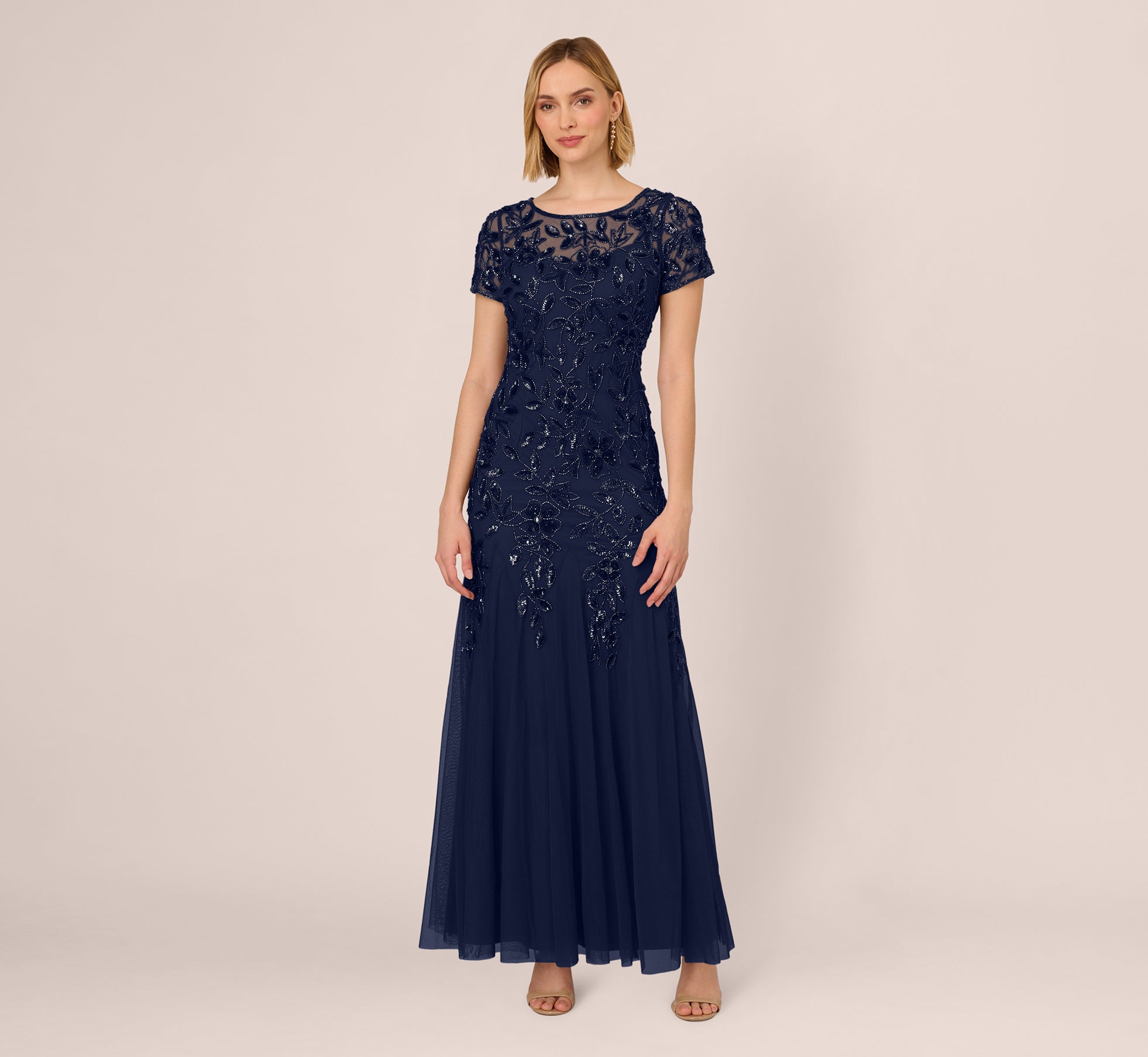 Beaded Floral Godet Gown Adrianna Papell – The Dress Outlet