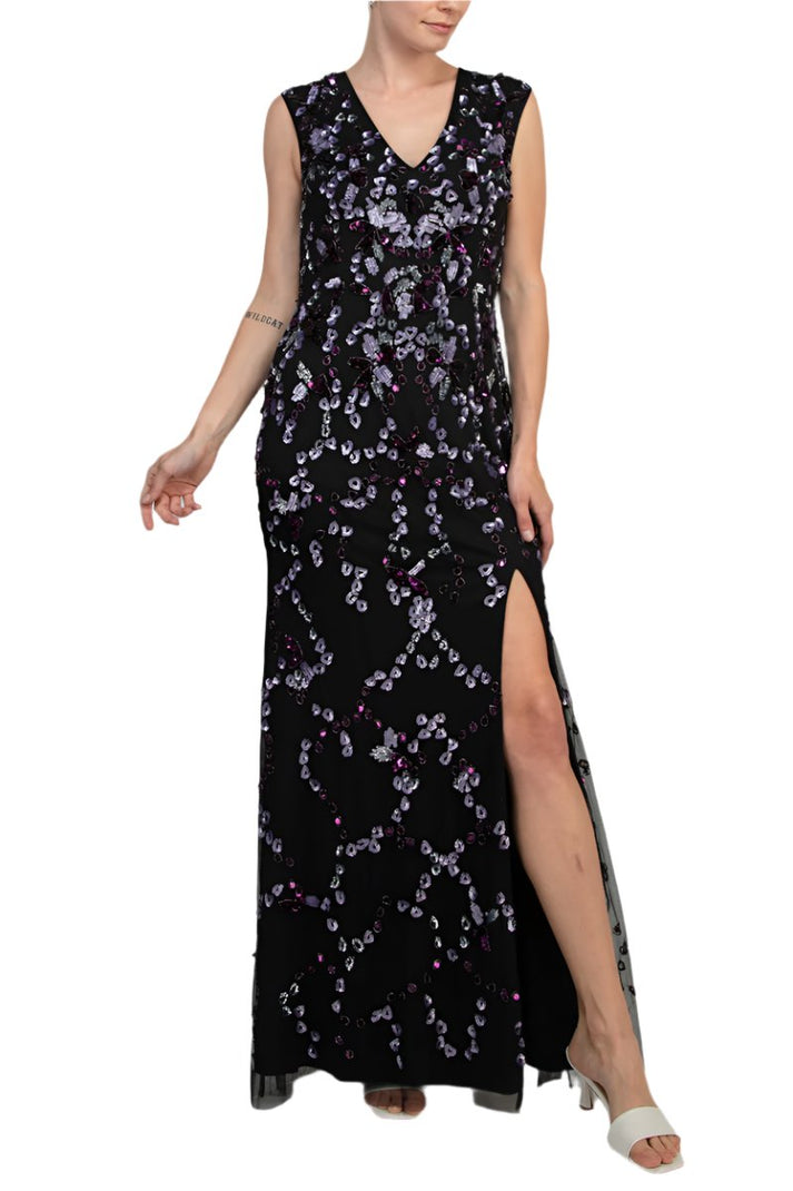 Adrianna Papell AP1E210845 Sequin Slit Long Formal Beaded Evening Dress