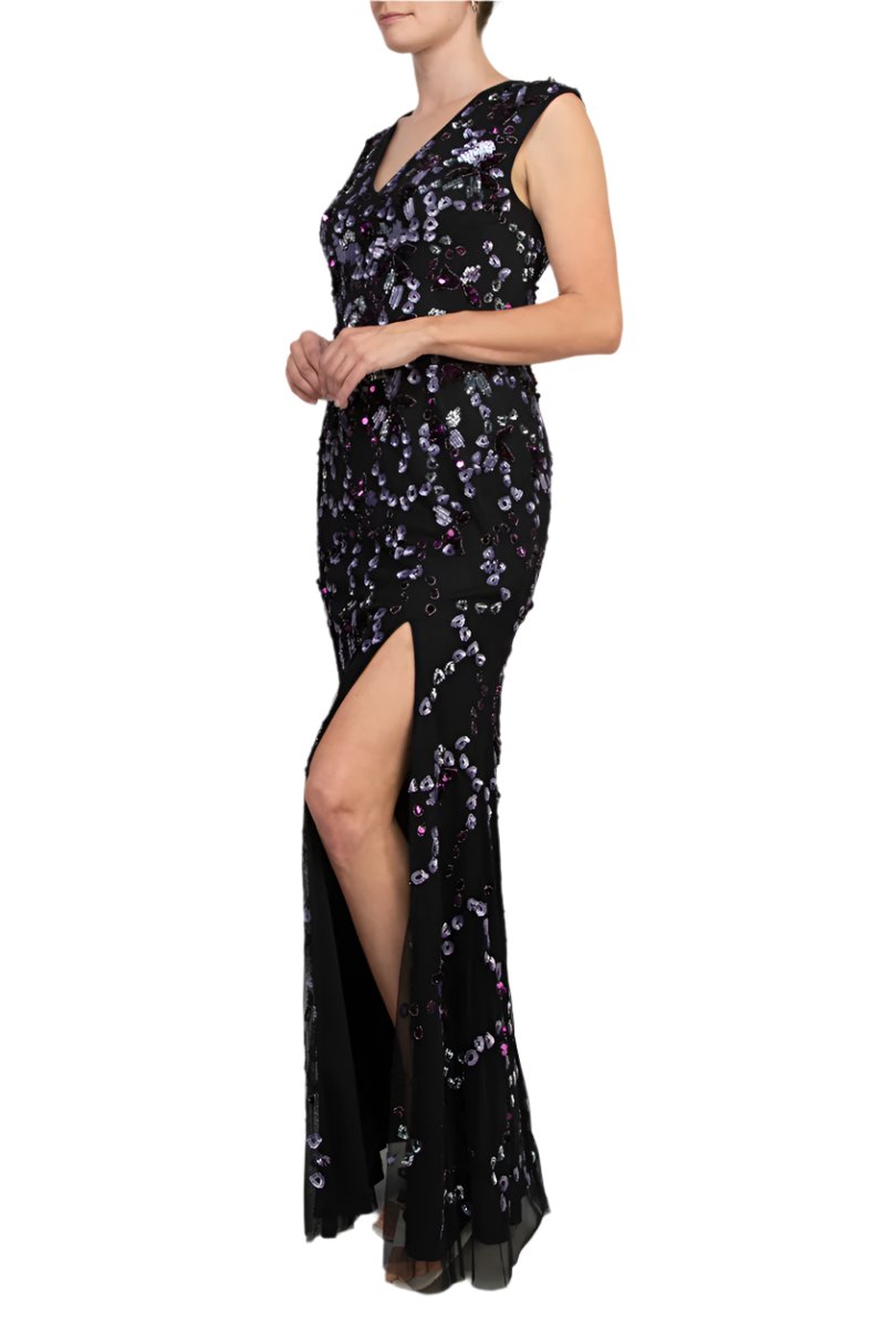 Adrianna Papell AP1E210845 Sequin Slit Long Formal Beaded Evening Dress