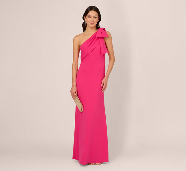Adrianna Papell AP1E210970 One-Shoulder Long Crepe Formal Bow Gown