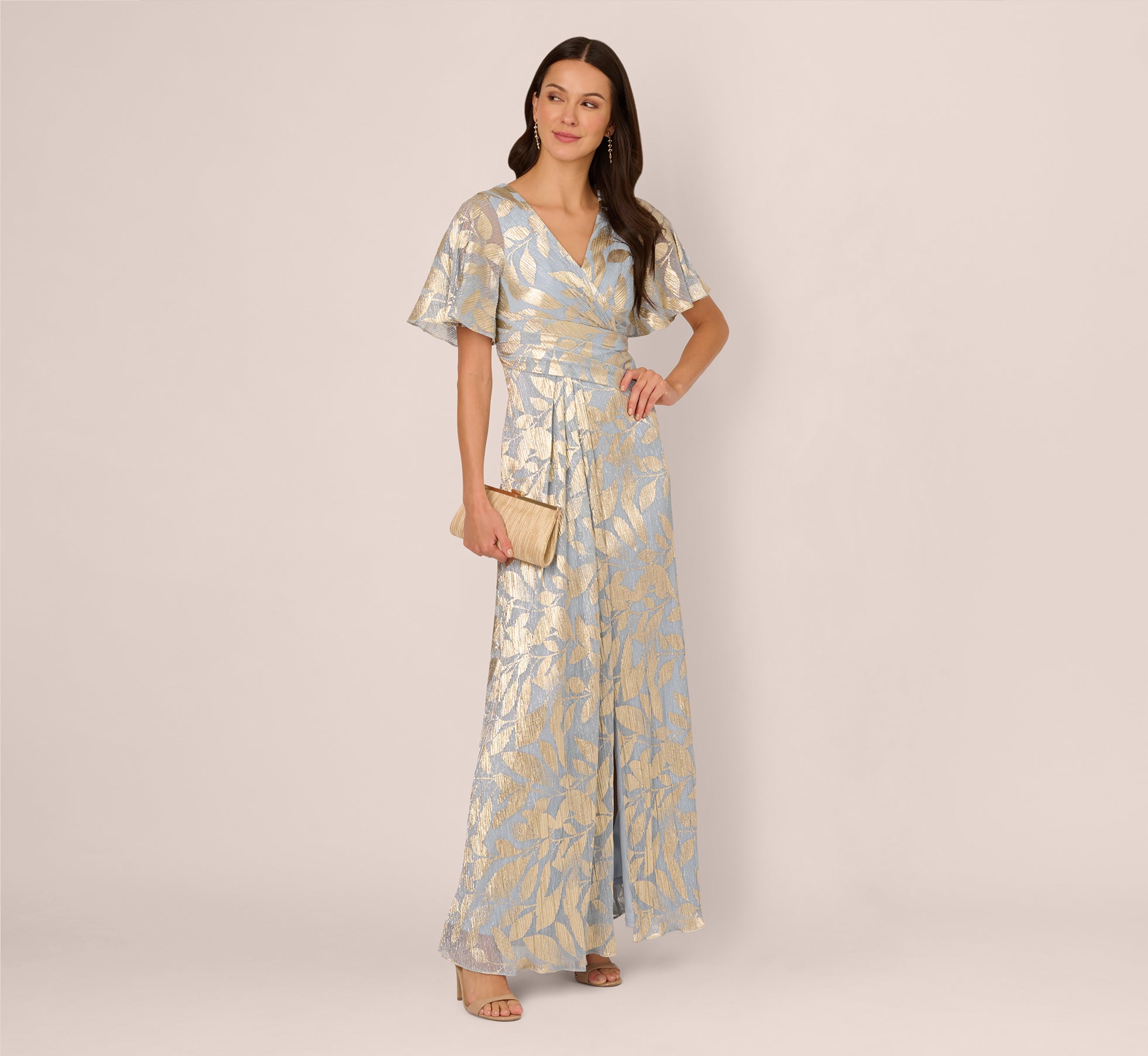 V-Neck Floor-Length Satin Occasion Fit & Flare Adrianna Papell AP1E211045