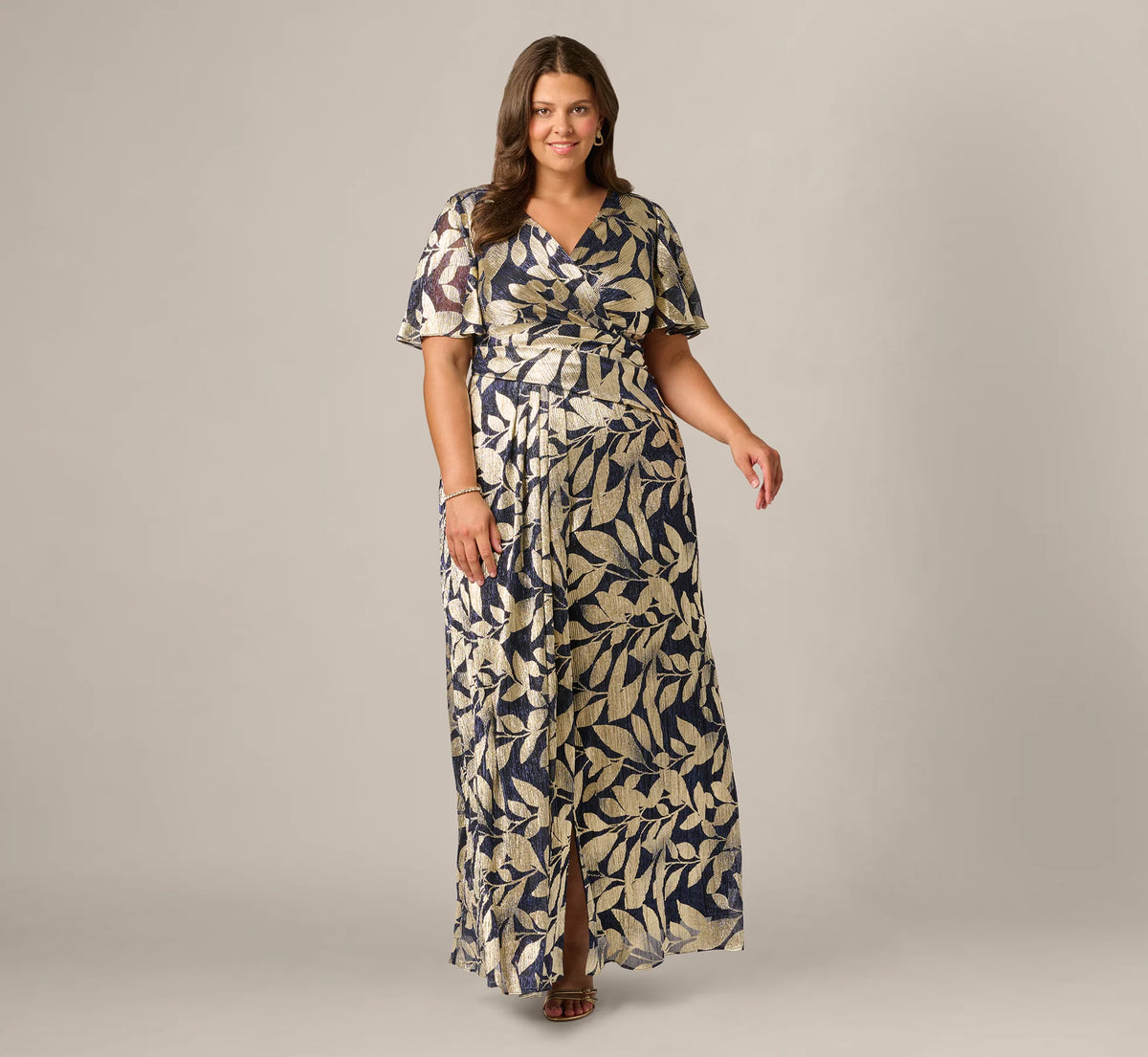 V-Neck Floor-Length Satin Occasion Fit & Flare Adrianna Papell AP1E211045