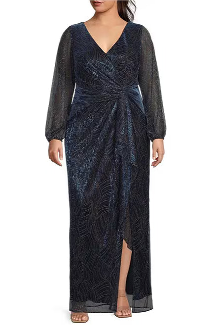 Adrianna Papell AP1E211423 W Plus Size Long Sleeve Formal Evening Dress