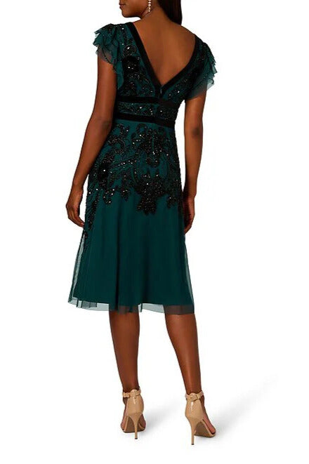 Adrianna Papell AP1E211437 Short Beaded Velvet Cocktail Midi Dress