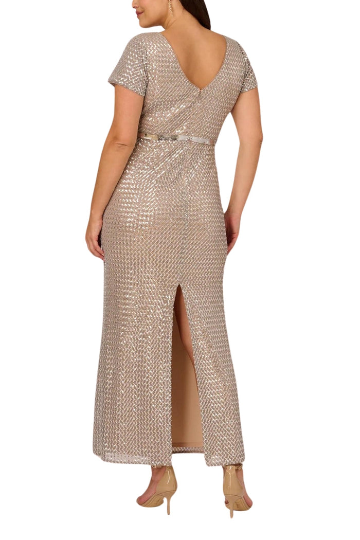 Plus Size Dresses Long Formal Sequin Plus Size Dress Silver Nude