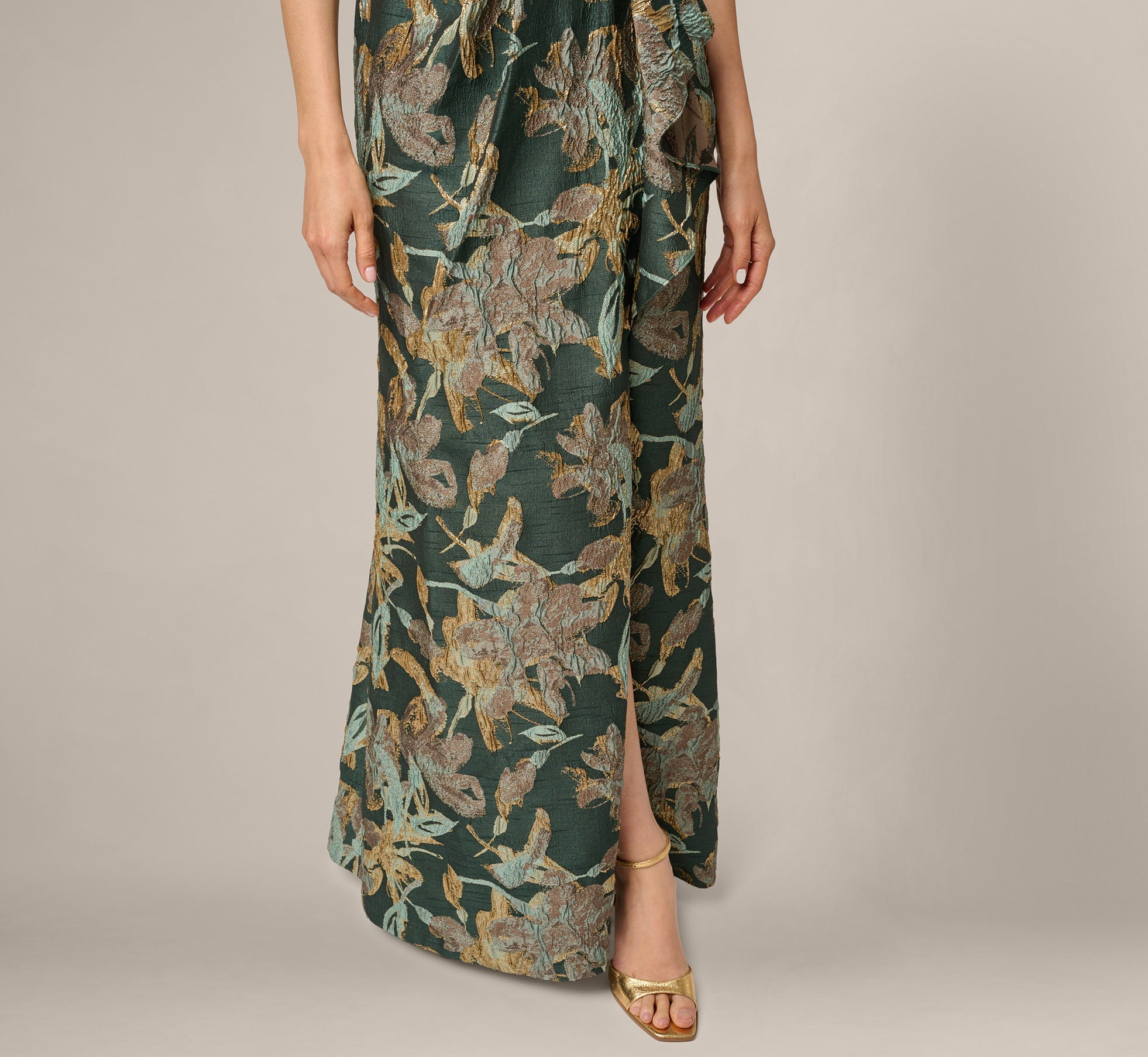 Adrianna Papell AP1E211592 Long One Shoulder Floral Dress