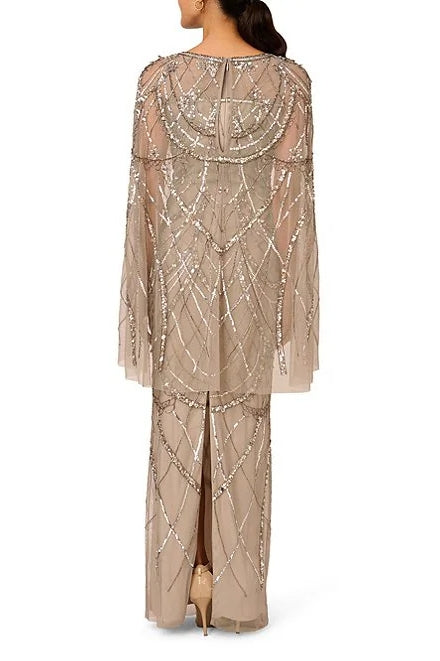 Adrianna Papell AP1E211647 Beaded Long Formal Evening Cape Dress