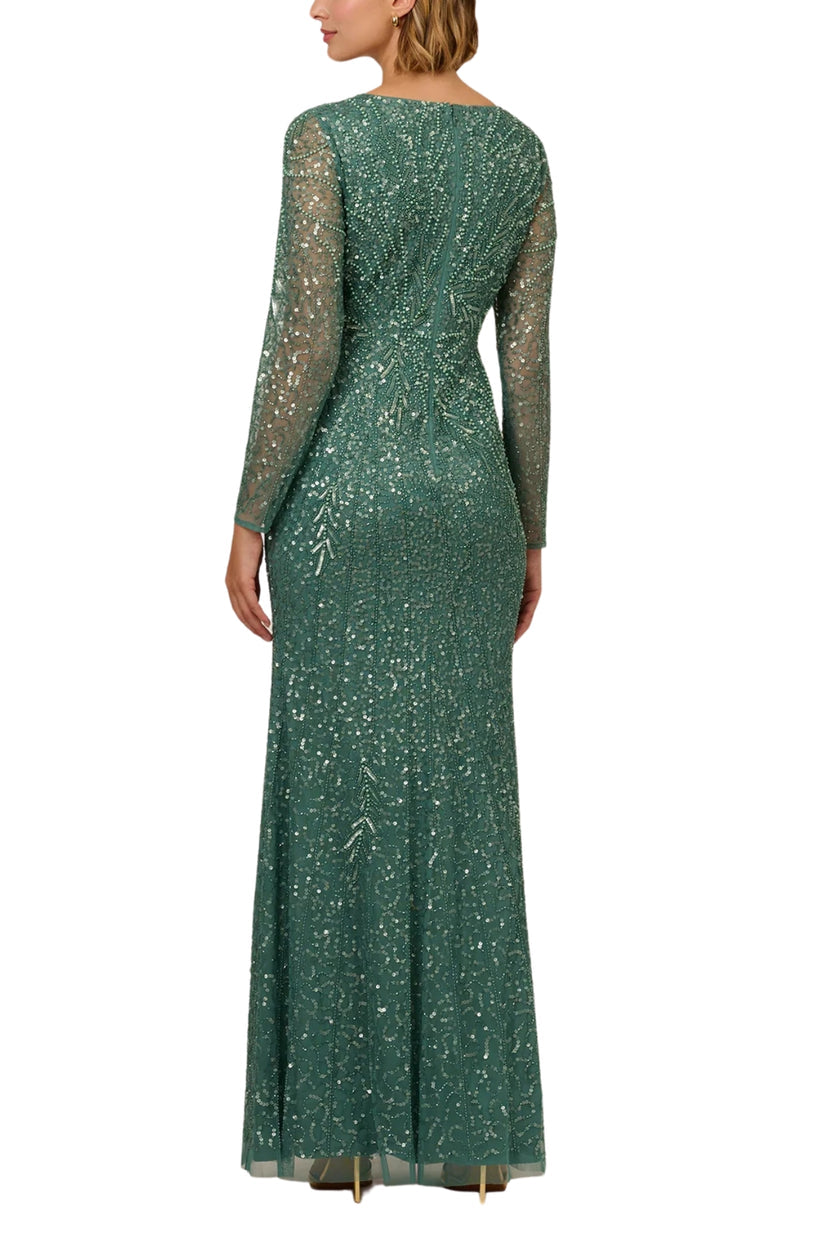 Adrianna Papell AP1E211716 Beaded Long Sleeve Formal Evening Dress