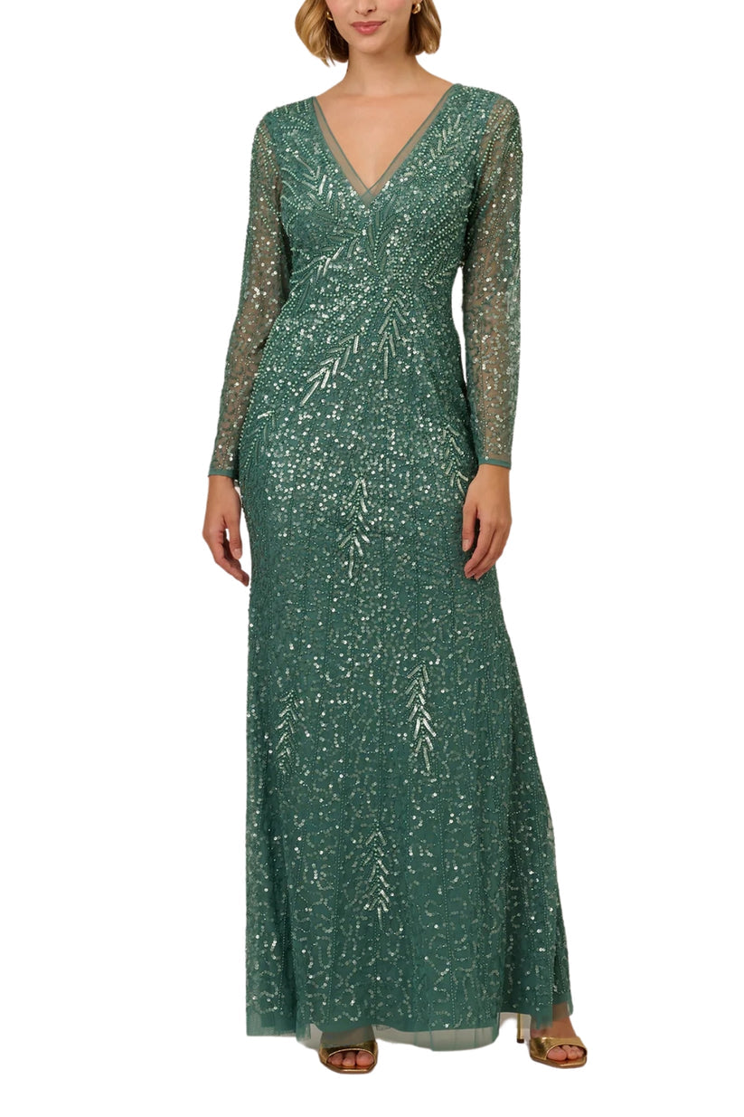 Adrianna Papell AP1E211716 Beaded Long Sleeve Formal Evening Dress