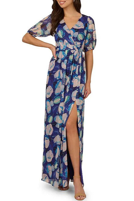 Adrianna Papell AP1E211771 Floral Long Print Formal Pleated Evening Dress
