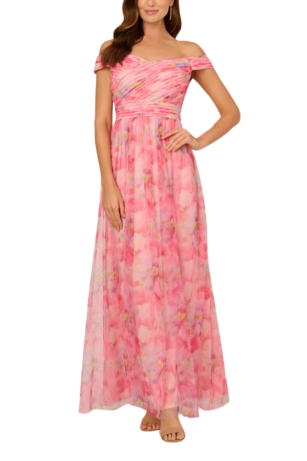 Adrianna Papell AP1E211921 Long Formal A Line Floral Printed Prom Dress