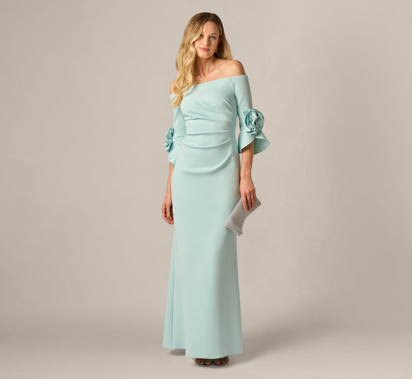 Adrianna Papell AP1E211975 Long Off Shoulder Rosette Dress