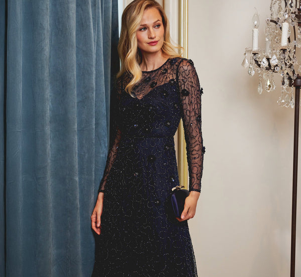 Adrianna Papell AP1E212297 Beaded Mesh Cocktail Dress